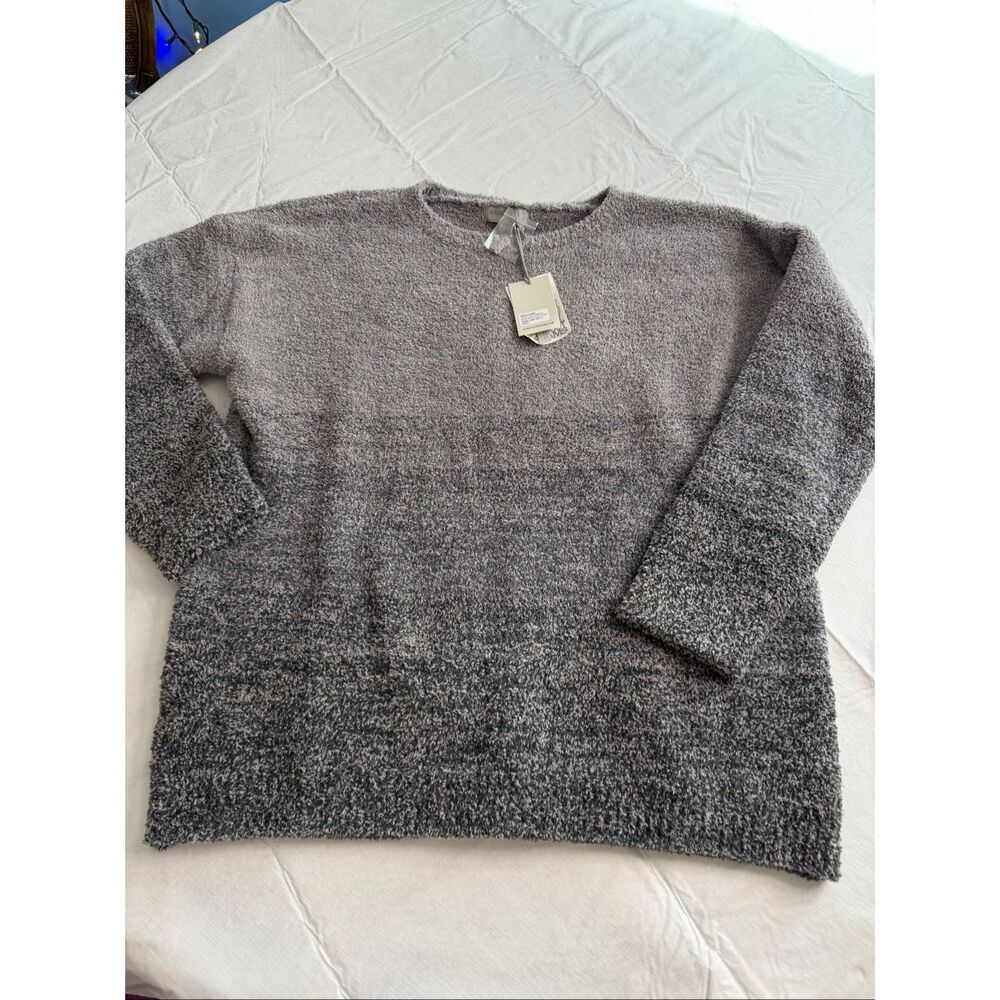 NWT Barefoot Dreams Cozychic Ombré Boatneck Dark Grey Sweater Size Large New
